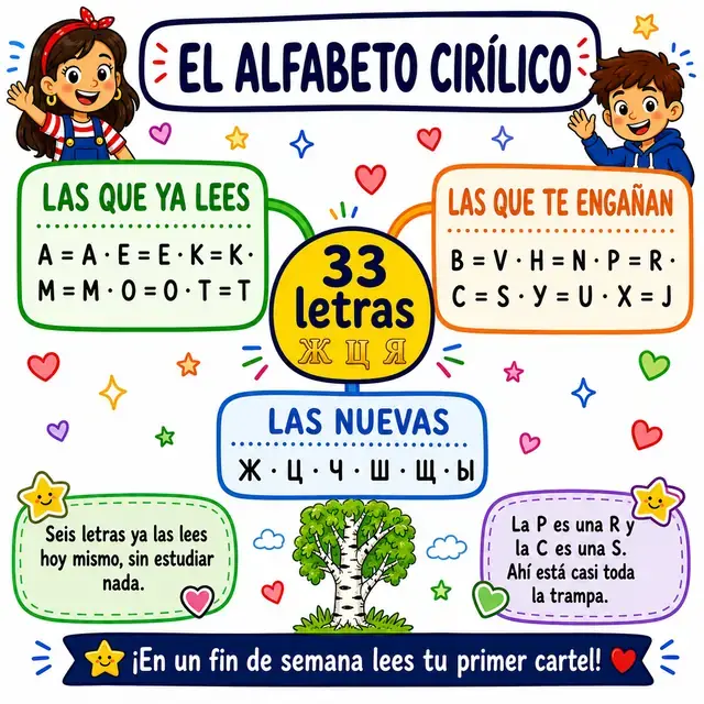 Mapa mental: el alfabeto cirílico, 33 letras